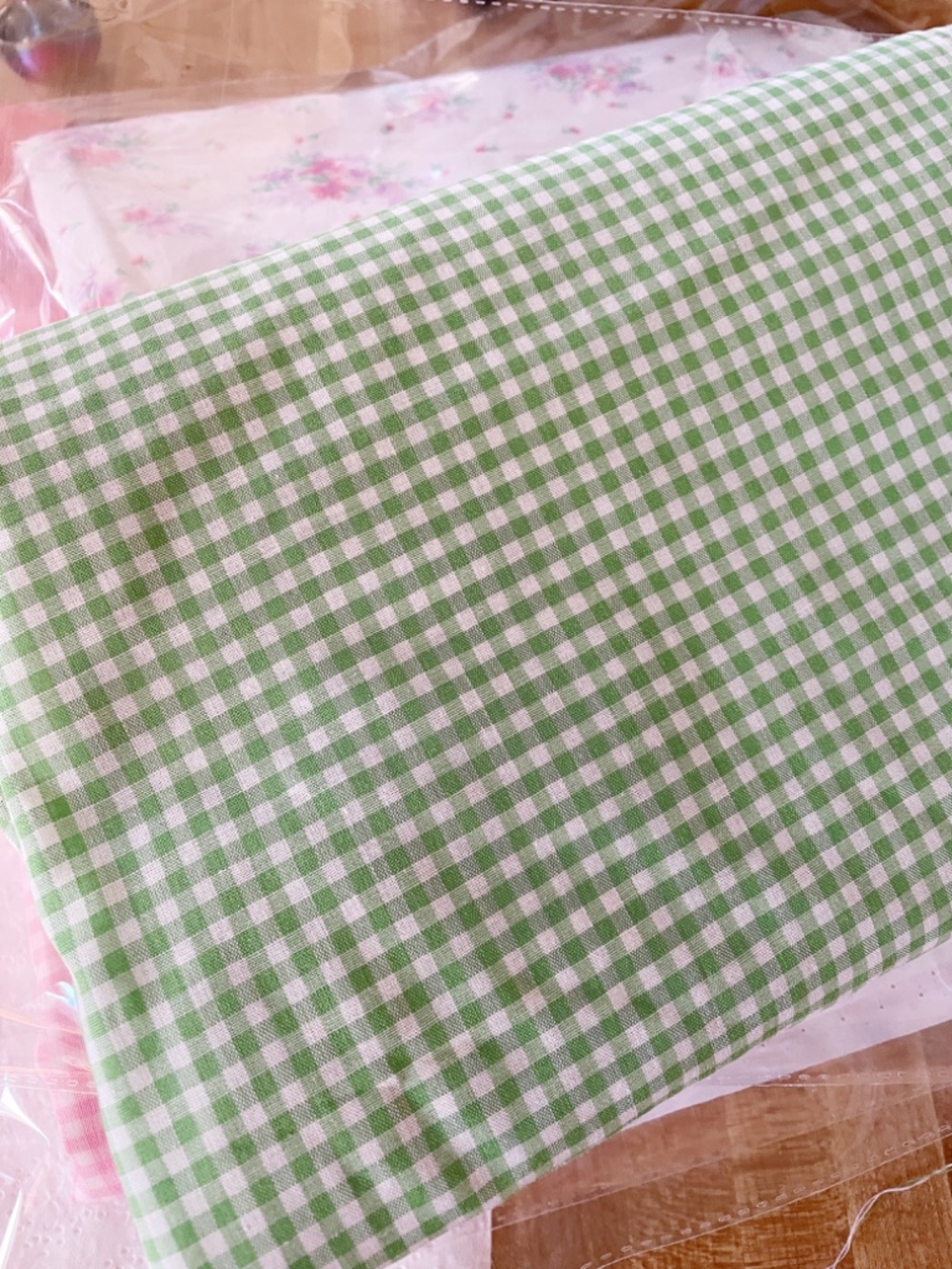 Vintage fabric Light Green & White Gingham Cotton Fabric – Small Check